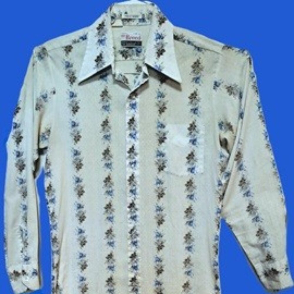 Mens Vtg 70s Fly Collar Disco Shirt M/L